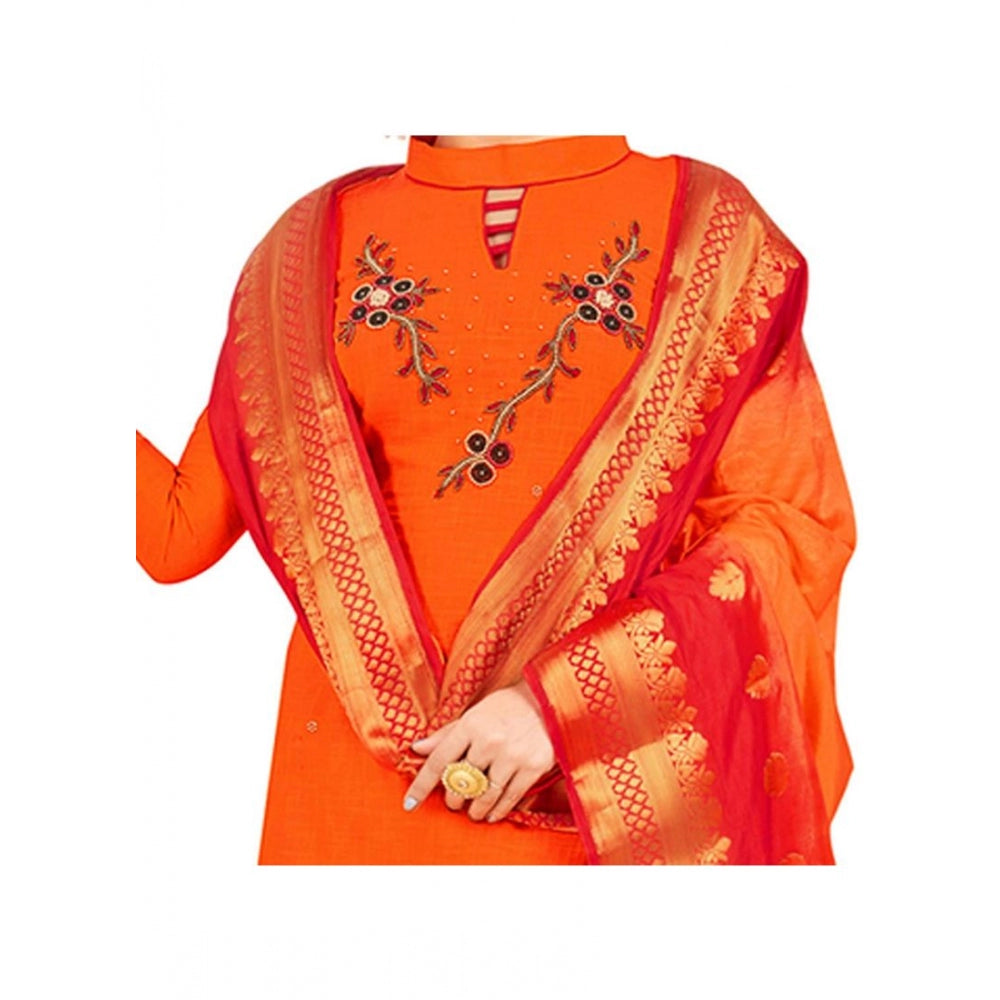 Women's South Slub Cotton Unstitched Salwar-Suit Material With Dupatta (Orange, 2 Mtr)