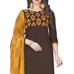 Glaze Cotton Unstitched Salwar-Suit Material With Dupatta (Brown, 2 Mtr)