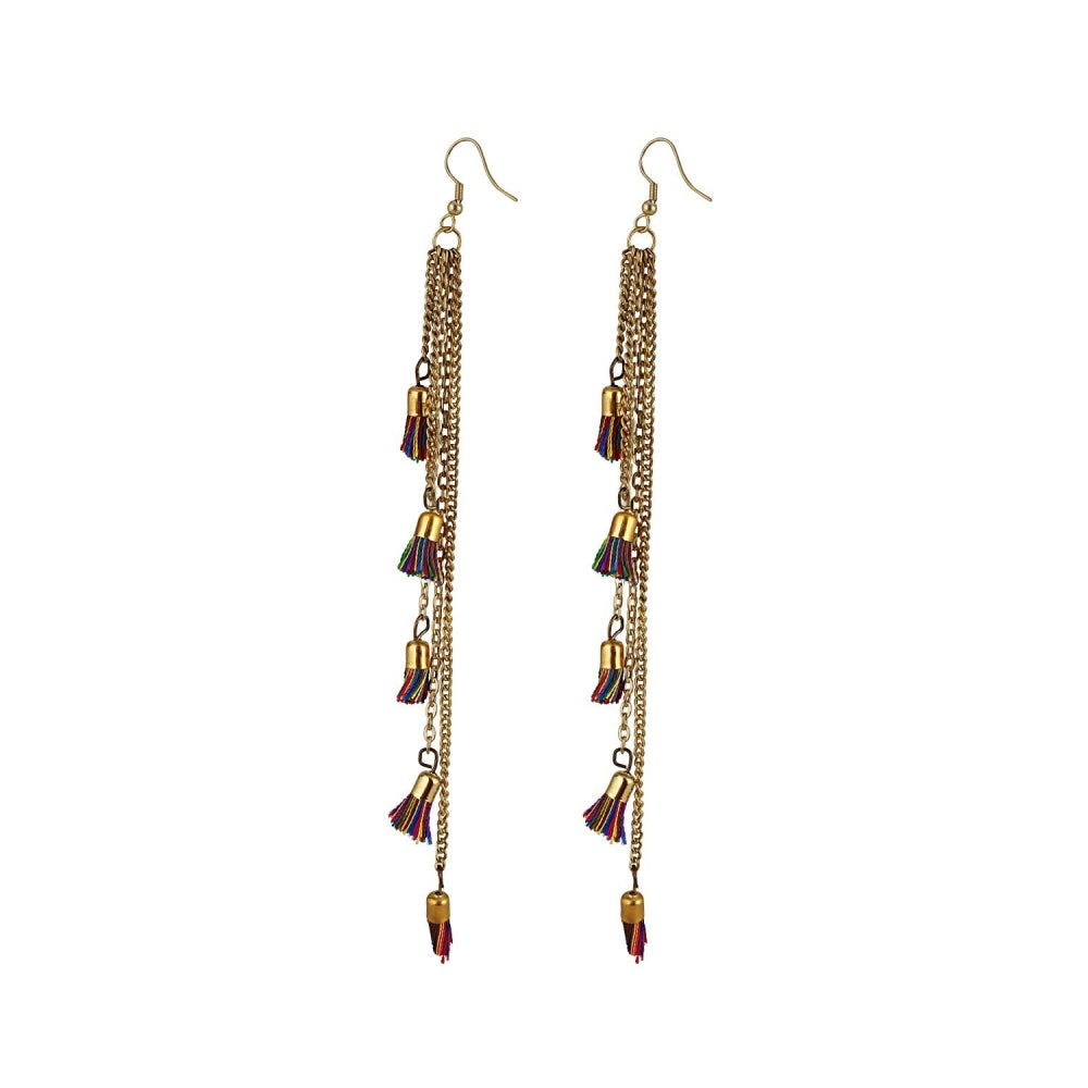 Alloy, Beads Hook Dangler Hanging Tassel Earrings-Multi