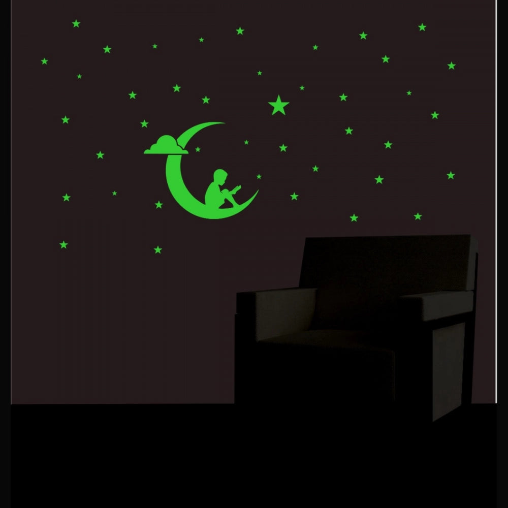 Green Galaxy of Stars With Moon Radium Wall Sticker