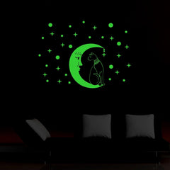 Green Galaxy of Stars With Moon Radium Night Glow Wall Sticker