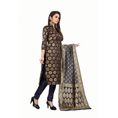 Jacquard Silk Unstitched Salwar-Suit Material With Dupatta (Black,2-2.5Mtrs)