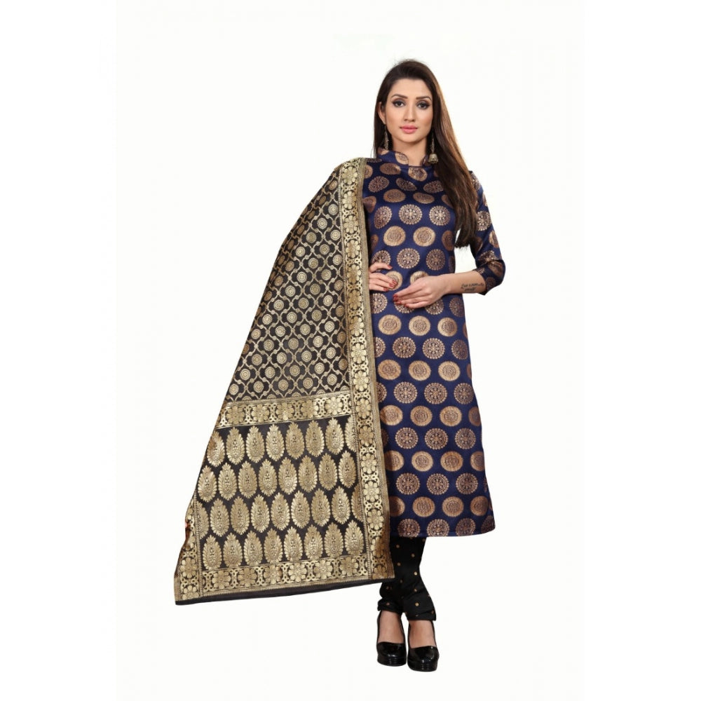 Jacquard Silk Unstitched Salwar-Suit Material With Dupatta (Blue,2-2.5Mtrs)