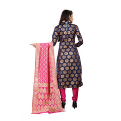 Jacquard Silk Unstitched Salwar-Suit Material With Dupatta (Blue,2-2.5Mtrs)