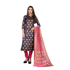 Jacquard Silk Unstitched Salwar-Suit Material With Dupatta (Blue,2-2.5Mtrs)