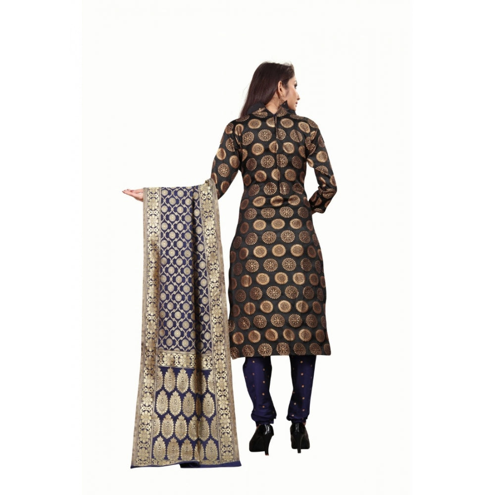 Jacquard Silk Unstitched Salwar-Suit Material With Dupatta (Black,2-2.5Mtrs)