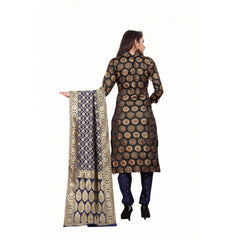 Jacquard Silk Unstitched Salwar-Suit Material With Dupatta (Black,2-2.5Mtrs)