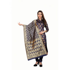 Jacquard Silk Unstitched Salwar-Suit Material With Dupatta (Blue,2-2.5Mtrs)