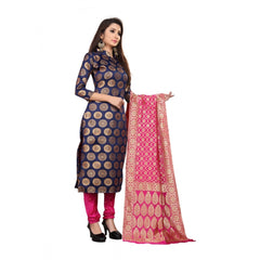 Jacquard Silk Unstitched Salwar-Suit Material With Dupatta (Blue,2-2.5Mtrs)