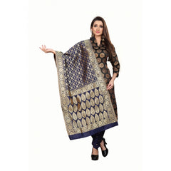 Jacquard Silk Unstitched Salwar-Suit Material With Dupatta (Black,2-2.5Mtrs)