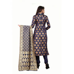 Jacquard Silk Unstitched Salwar-Suit Material With Dupatta (Blue,2-2.5Mtrs)