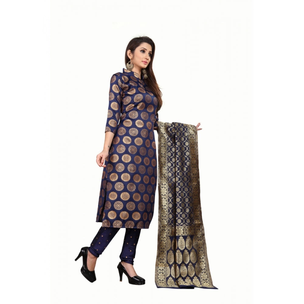 Jacquard Silk Unstitched Salwar-Suit Material With Dupatta (Blue,2-2.5Mtrs)