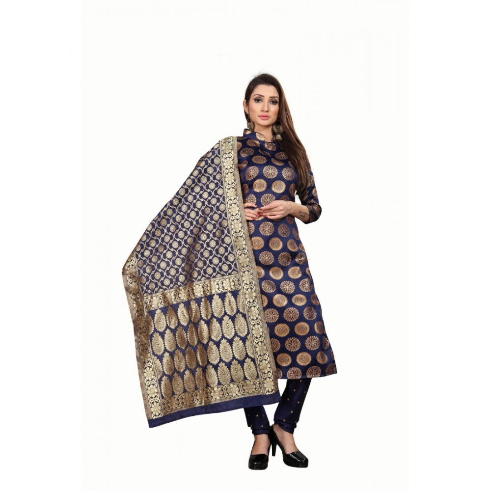 Jacquard Silk Unstitched Salwar-Suit Material With Dupatta (Blue,2-2.5Mtrs)