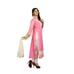 Georgette Unstitched Salwar Suit-Material With Dupatta (Pink &amp; White,2.2 Mtrs)