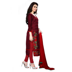 Women's Cotton Unstitched Salwar Suit-Material With Dupatta (Dark Maroon,2.3 Mtrs)