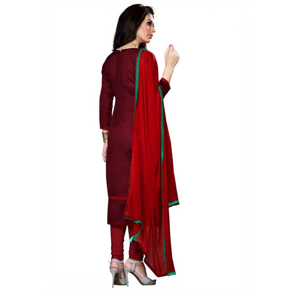 Women's Cotton Unstitched Salwar Suit-Material With Dupatta (Dark Maroon,2.3 Mtrs)