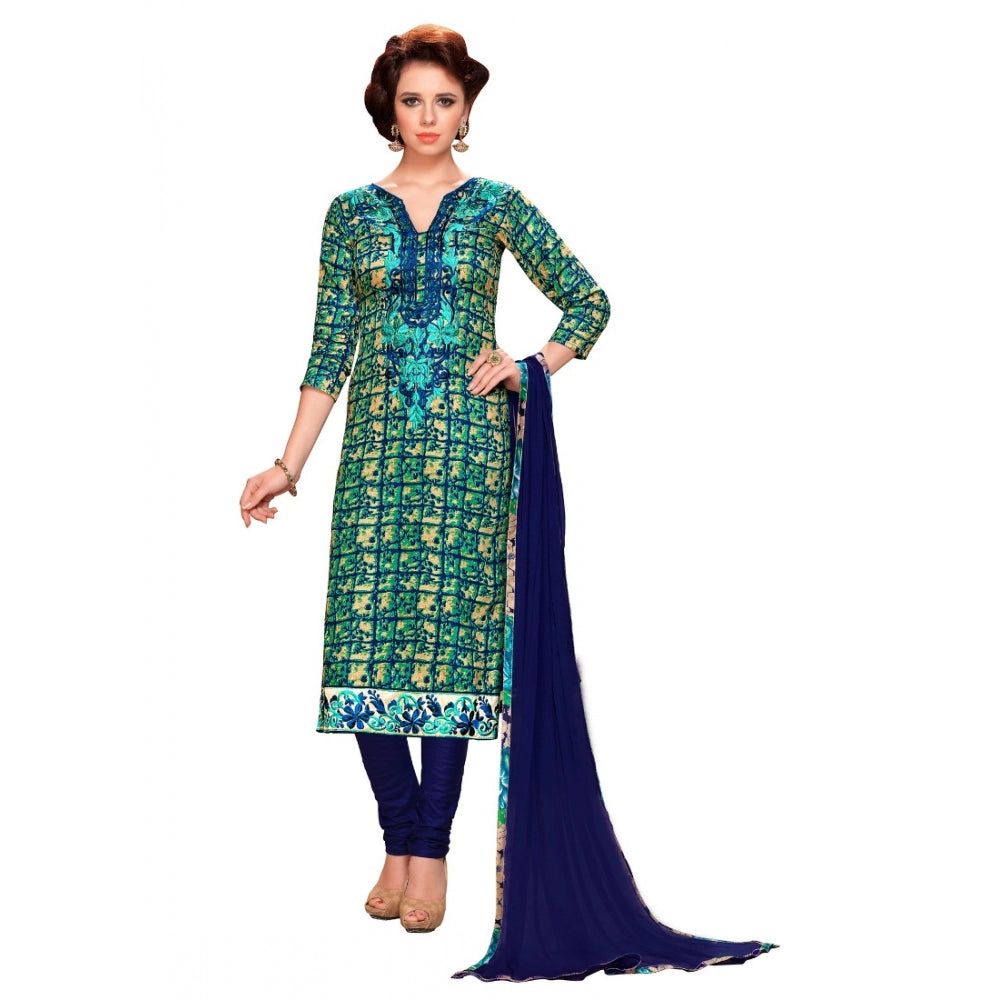 Glaze Cotton Unstitched Salwar Suit-Material With Dupatta (Blue &amp; Green,2.3 Mtrs)