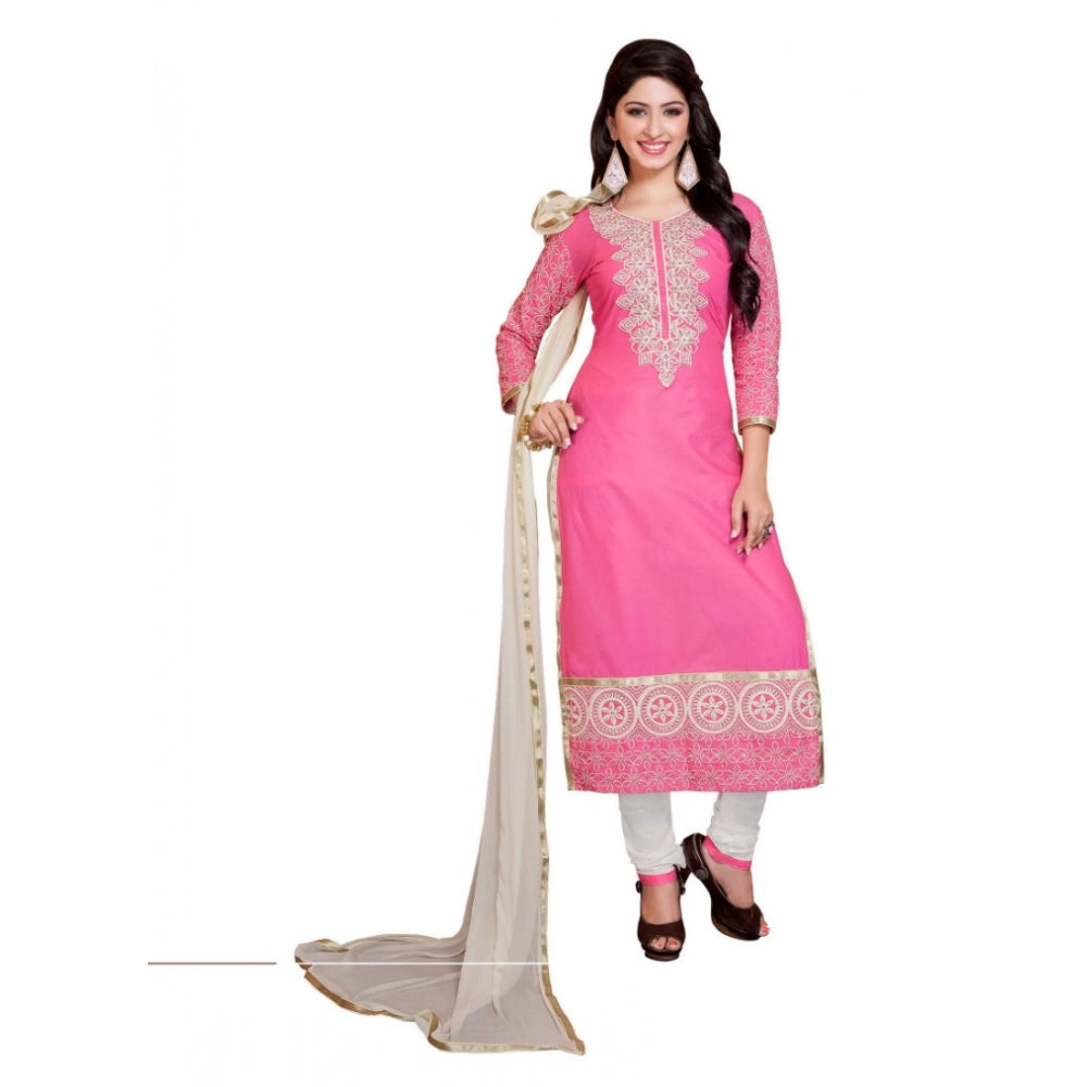 Georgette Unstitched Salwar Suit-Material With Dupatta (Pink &amp; White,2.2 Mtrs)