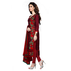 Women's Cotton Unstitched Salwar Suit-Material With Dupatta (Dark Maroon,2.3 Mtrs)