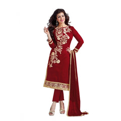 Women's Chanderi Unstitched Salwar Suit-Material With Dupatta (Maroon,2 Mtrs)