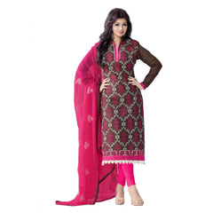 Women's Chanderi Unstitched Salwar Suit-Material With Dupatta (Brown,2.2 Mtrs)