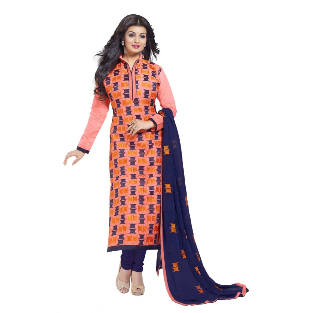 Women's Chanderi Unstitched Salwar Suit-Material With Dupatta (Orange,2.2 Mtrs)