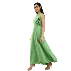 Women's Crepe Solid Sleeveless Full Length Gown(Green)