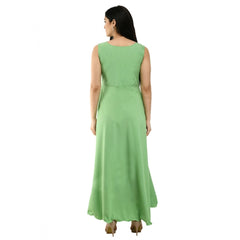 Women's Crepe Solid Sleeveless Full Length Gown(Green)