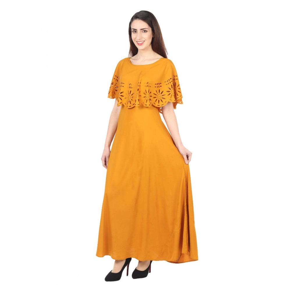 Crepe Solid Sleeveless Full Length Gown(Yellow)