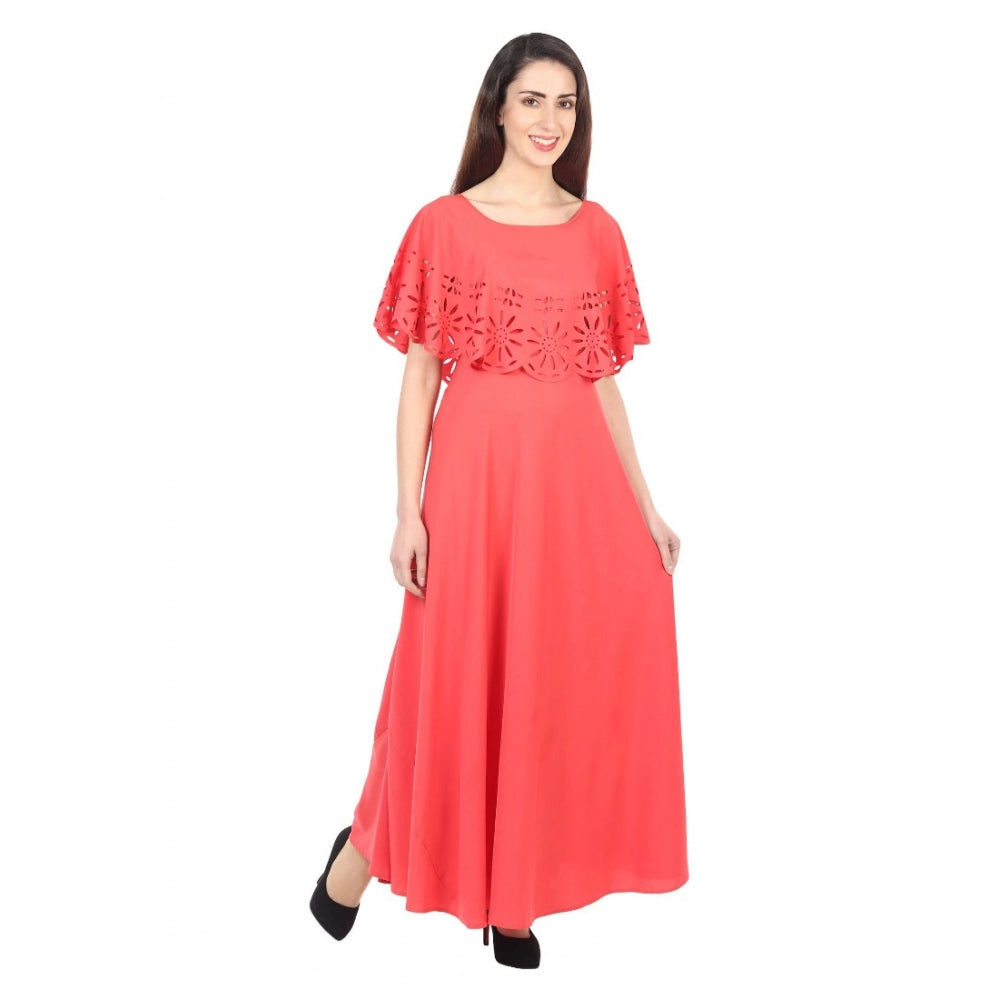 Crepe Solid Sleeveless Full Length Gown(Red)