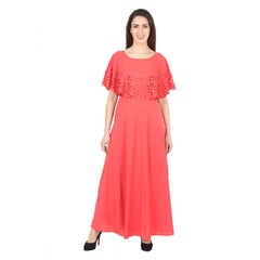 Crepe Solid Sleeveless Full Length Gown(Red)