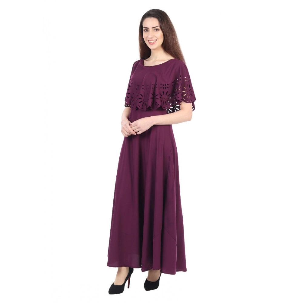 Crepe Solid Sleeveless Full Length Gown(Maroon)