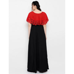 Crepe Solid Sleeveless Full Length Gown(Red Black)