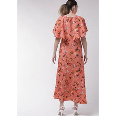 Crepe Floral Half Sleeves Full Length Gown(Orange)