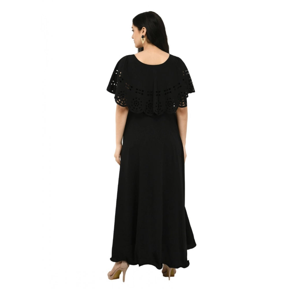 Women's Crepe Solid Sleeveless Full Length Gown(Black)