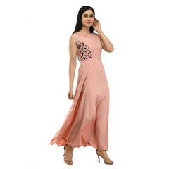 Women's Crepe Solid Sleeveless Full Length Gown(Light Peach)