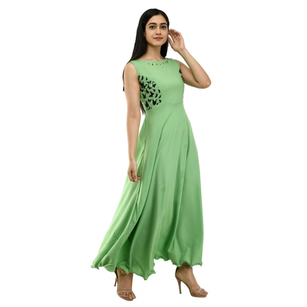 Women's Crepe Solid Sleeveless Full Length Gown(Green)