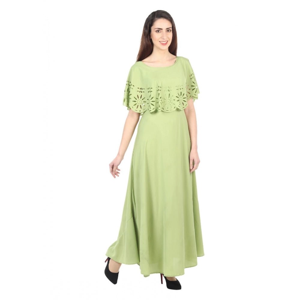 Women's Crepe Solid Sleeveless Full Length Gown(Light Green)