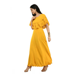 Women's Crepe Solid Sleeveless Full Length Gown(Yellow)