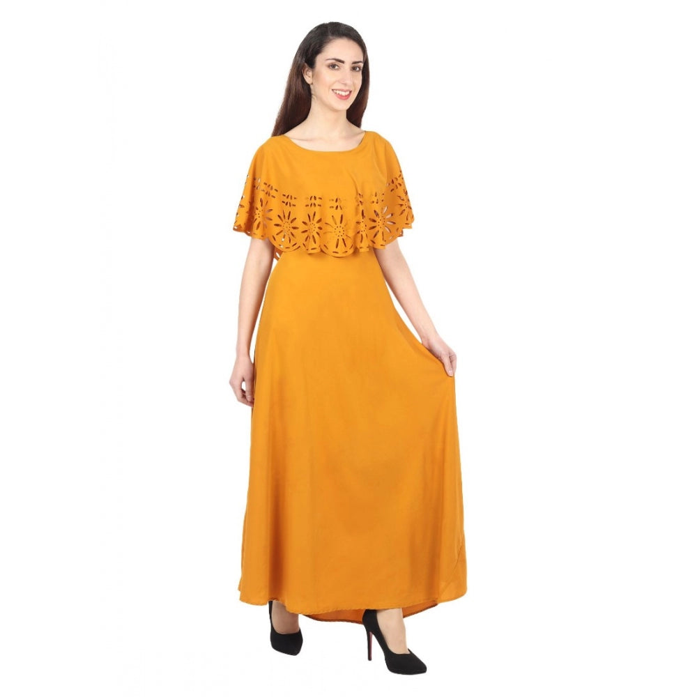 Crepe Solid Sleeveless Full Length Gown(Yellow)