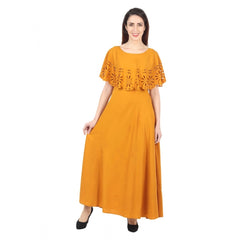 Crepe Solid Sleeveless Full Length Gown(Yellow)