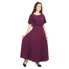 Crepe Solid Sleeveless Full Length Gown(Maroon)