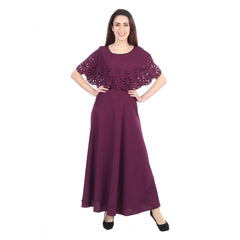 Crepe Solid Sleeveless Full Length Gown(Maroon)