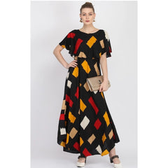 Crepe Printed Half Sleeves Full Length Gown(Multi)