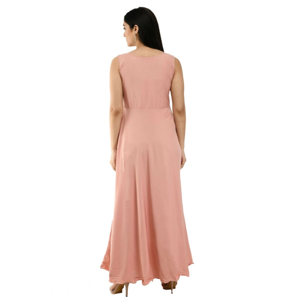 Women's Crepe Solid Sleeveless Full Length Gown(Light Peach)