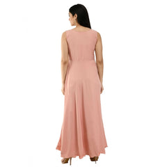 Women's Crepe Solid Sleeveless Full Length Gown(Light Peach)