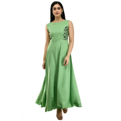 Women's Crepe Solid Sleeveless Full Length Gown(Green)