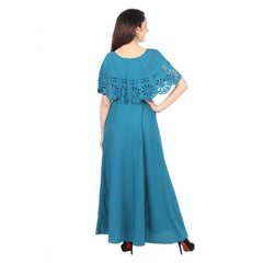 Crepe Solid Sleeveless Full Length Gown(Light Blue)