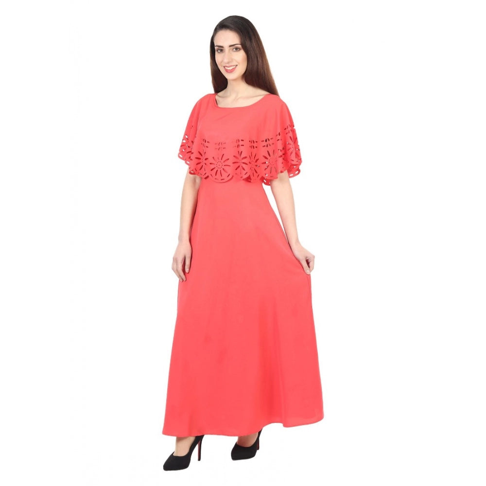 Crepe Solid Sleeveless Full Length Gown(Red)