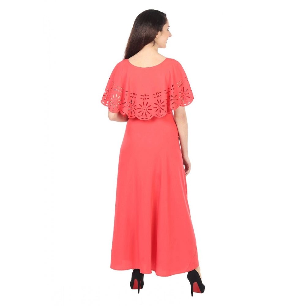 Crepe Solid Sleeveless Full Length Gown(Red)